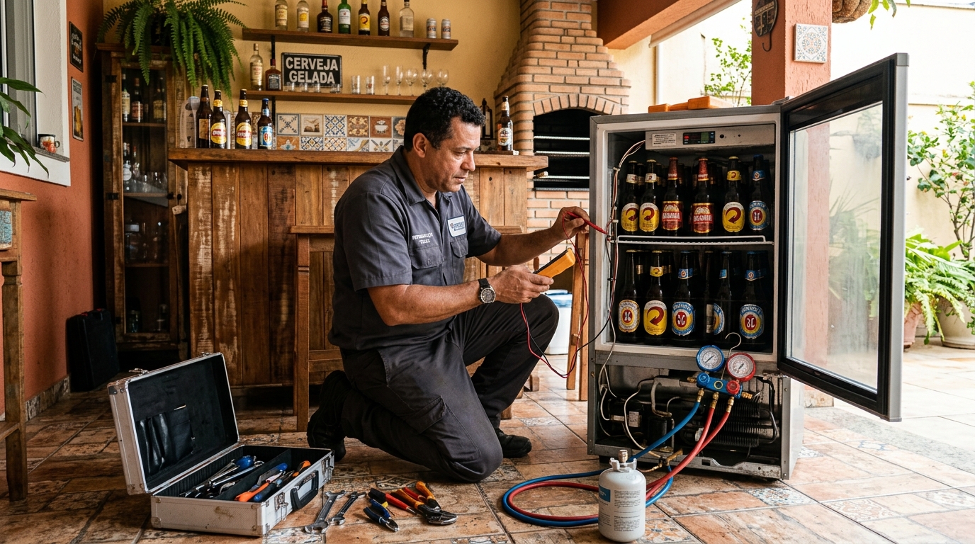 Técnico de cervejeira fazendo recarga de gás em Ipatinga‑MG